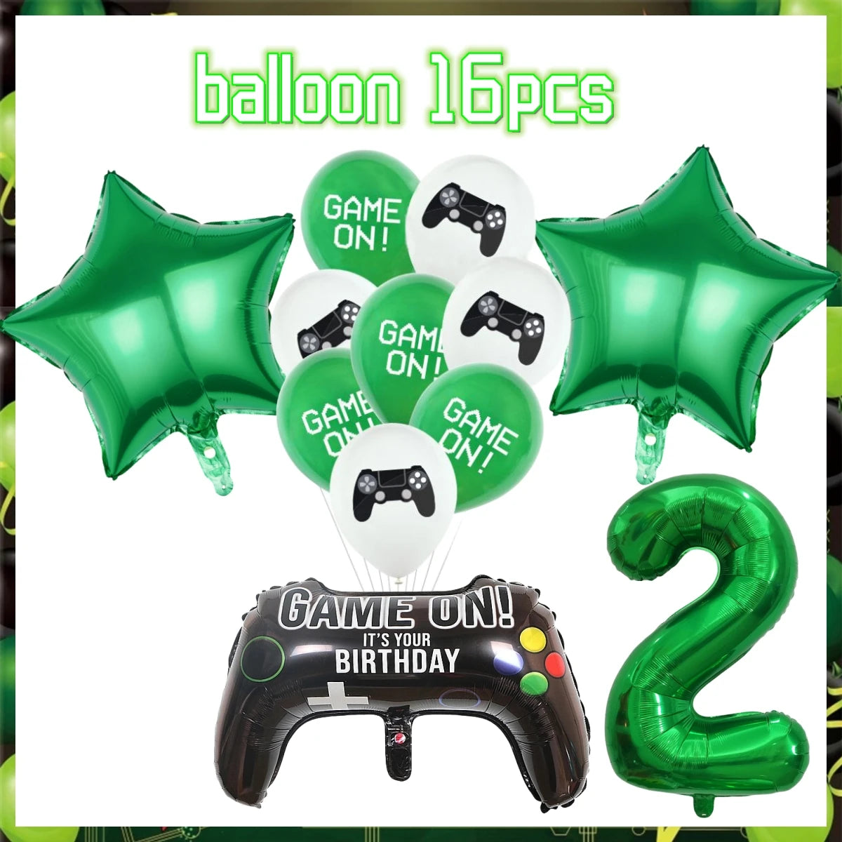 Green Video Game Birthday Party Supplies Kit with Gamepad Balloons