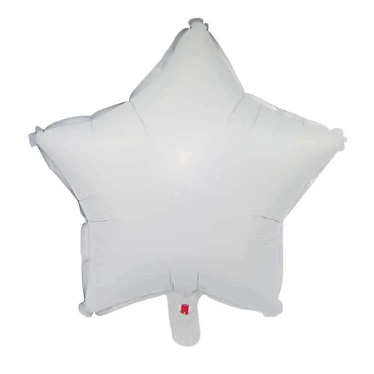 A white foil balloon shaped like a star with a heart detail.