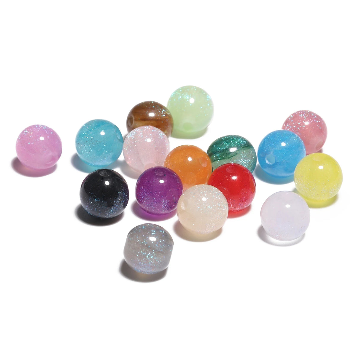 8mm Multicolor Glitter Resin Beads - 50 Pack for Jewelry Making