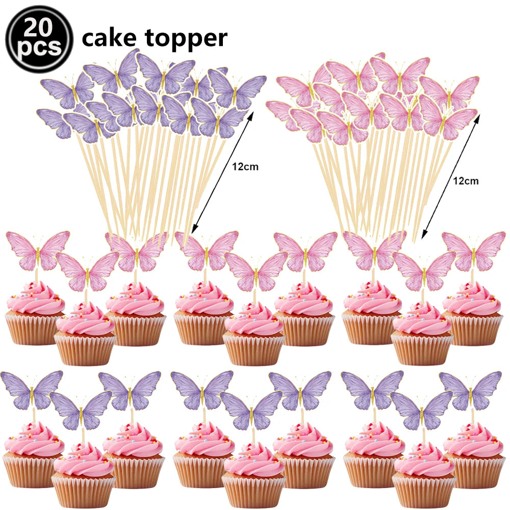 Butterfly Party Supplies Disposable Tableware Set for Birthday & Baby Shower