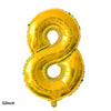A gold foil balloon shaped like the number 8