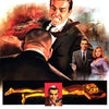 Vintage cinema art poster for Goldfinger featuring actors and dramatic scenes.