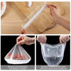 Hands demonstrate how to easily lengthen reusable elastic food covers three times for freshness and protection