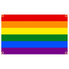 Bannière en tissu horizontal affichant les six couleurs du drapeau de la fierté : rouge, orange, jaune, vert, bleu et violet.