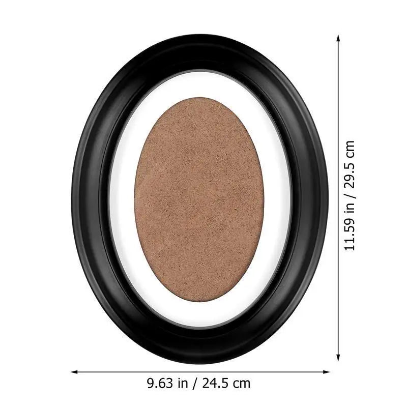 An elegant oval wooden wall photo frame with a matte brown insert and black border.