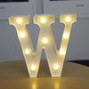 A white alphabet letter light shaped like the letter W, illuminated with warm white LEDs.