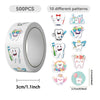 Roll of cartoon tooth fairy stickers featuring various tooth designs and patterns for kids and teens