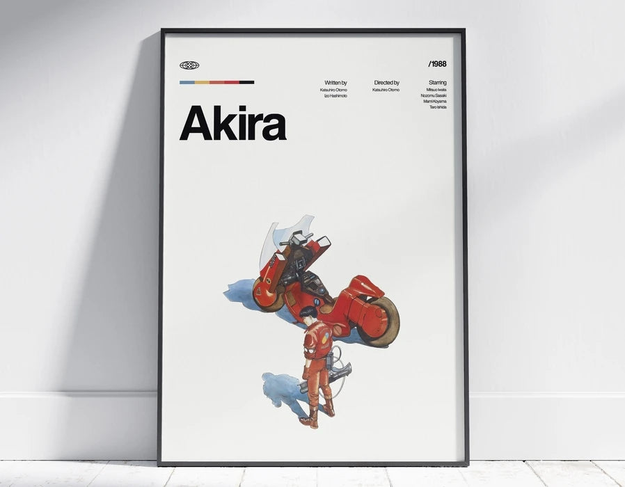 Wall art poster featuring the title Akira with a stylized illustration of a character in red and black.