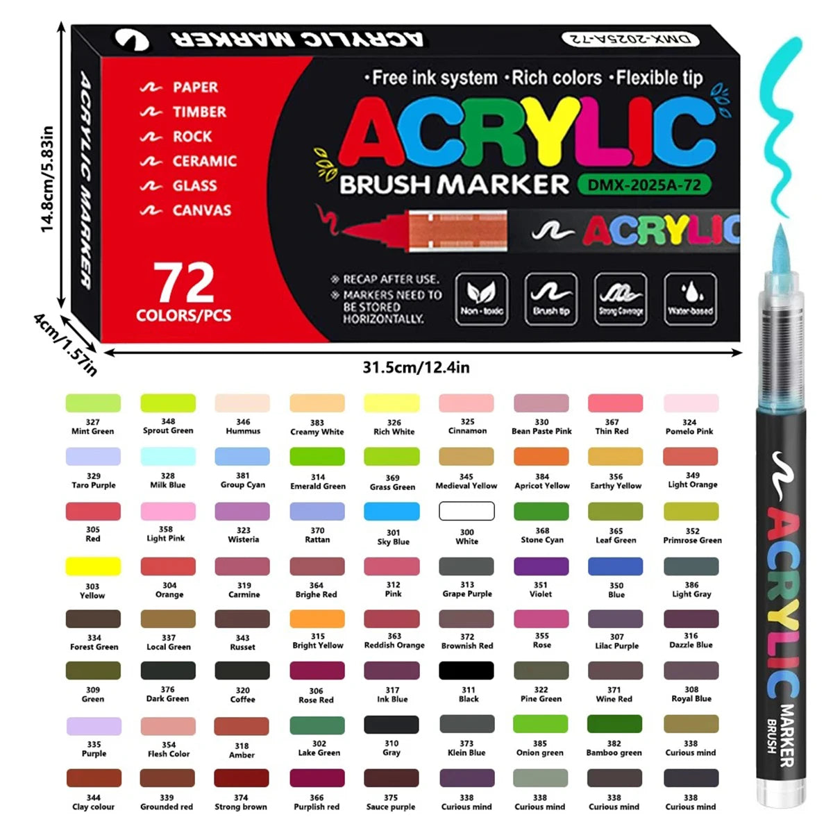 72-Color Acrylic Paint Pen Set with Brush Tips