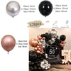 A gift set of 126 balloons including silver, black, and rose gold balloons in various sizes for a birthday decoration.