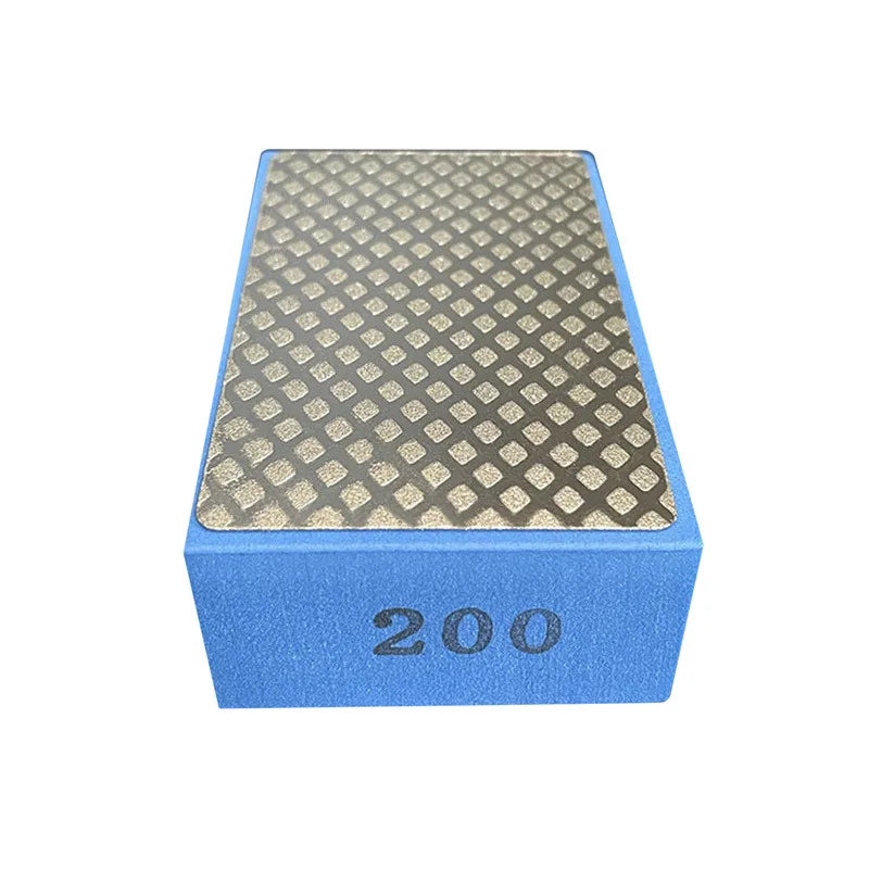 A blue rectangular box containing diamond hand polishing pads for stone, tile, and glass.