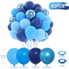 A bunch of 52 balloons in shades of blue and purple with confetti accents, including individual balloons.