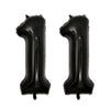 A pair of giant black foil balloons shaped like the number 1, shown against a white background.