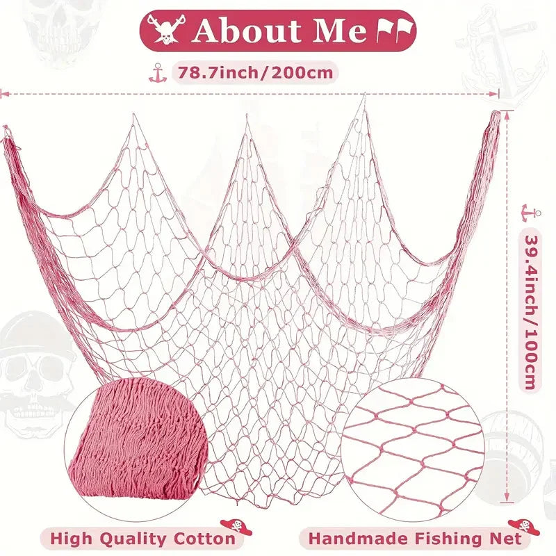 Adorno de red de pesca rosa hecho a mano en forma de corona, de algodón de alta calidad.