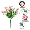 A bunch of pink and white faux flowers with eucalyptus leaves, showing quality and durability features.
