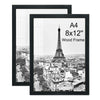 A set of two black picture frames displaying a black and white photograph of the Eiffel Tower and Paris cityscape.
