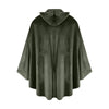 A dark olive green velvet hooded cloak draped over a form.