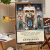 A poster featuring Michael Jackson's Dangerous album art with a stylized portrait and dark, ornate design.