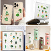 A collection of various plant-themed waterproof graffiti stickers and personalization options shown on a notebook and a water