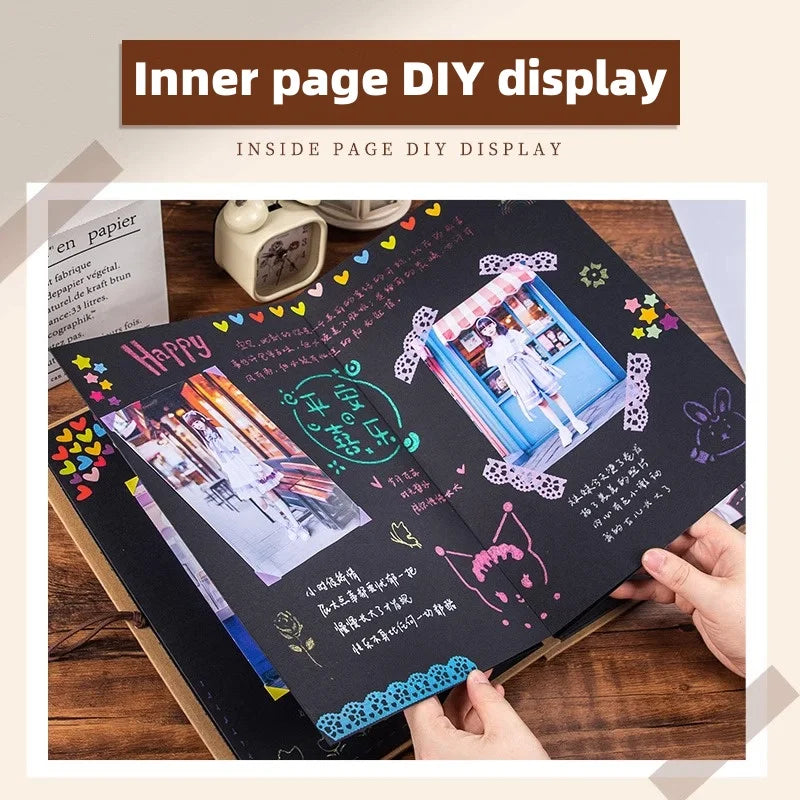 DIY-Präsentation mit handgemachtem Rindenfotoalbum und Scrapbook mit Dekorationen