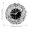 Black acrylic wall clock with intricate Arabic calligraphy design for Islamic home decor