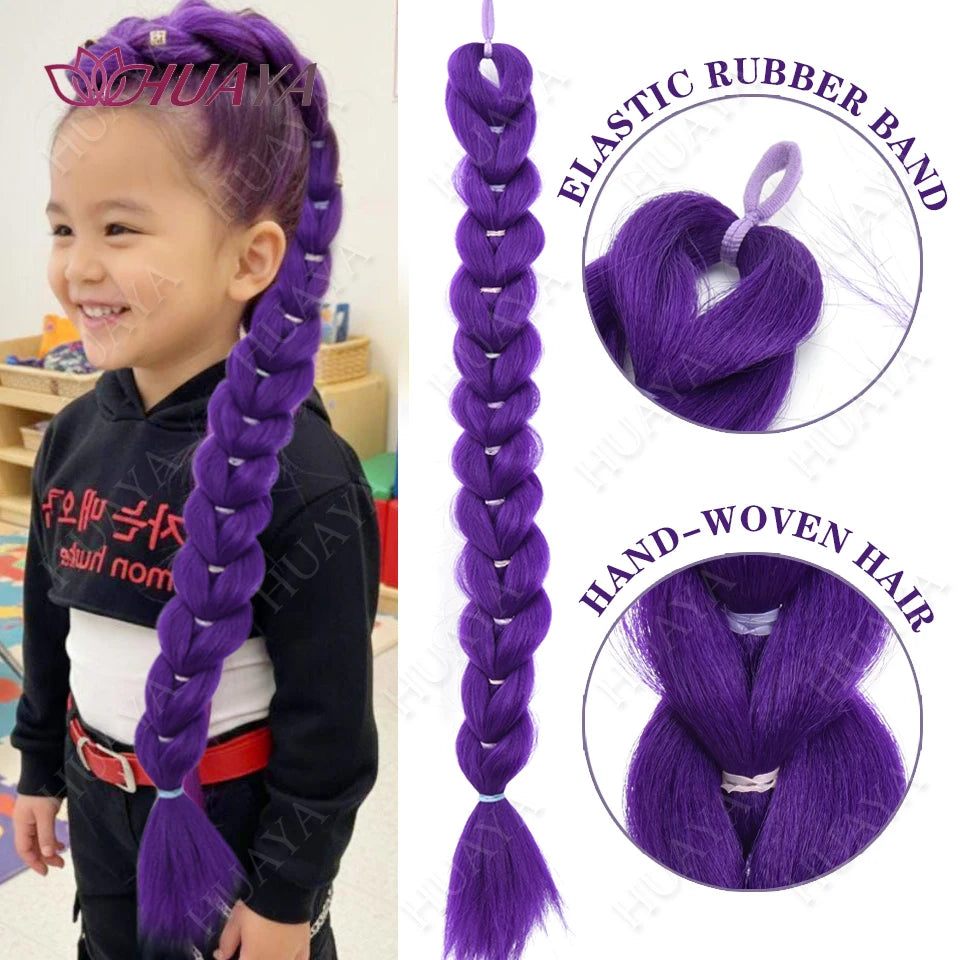Purple elastic rubber band hair braid for kids