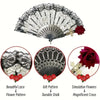 Vintage flamenco rose handheld folding fan featuring lace and gilt pattern with a durable stalk