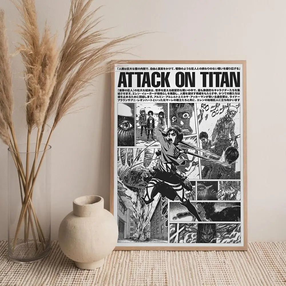 Canvas wall art featuring a detailed illustration inspired by Attack on Titan