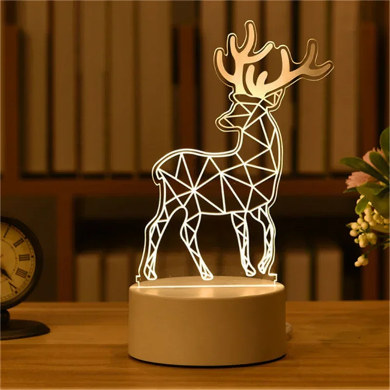 A glowing acrylic silhouette of a deer head and antlers on a round base.