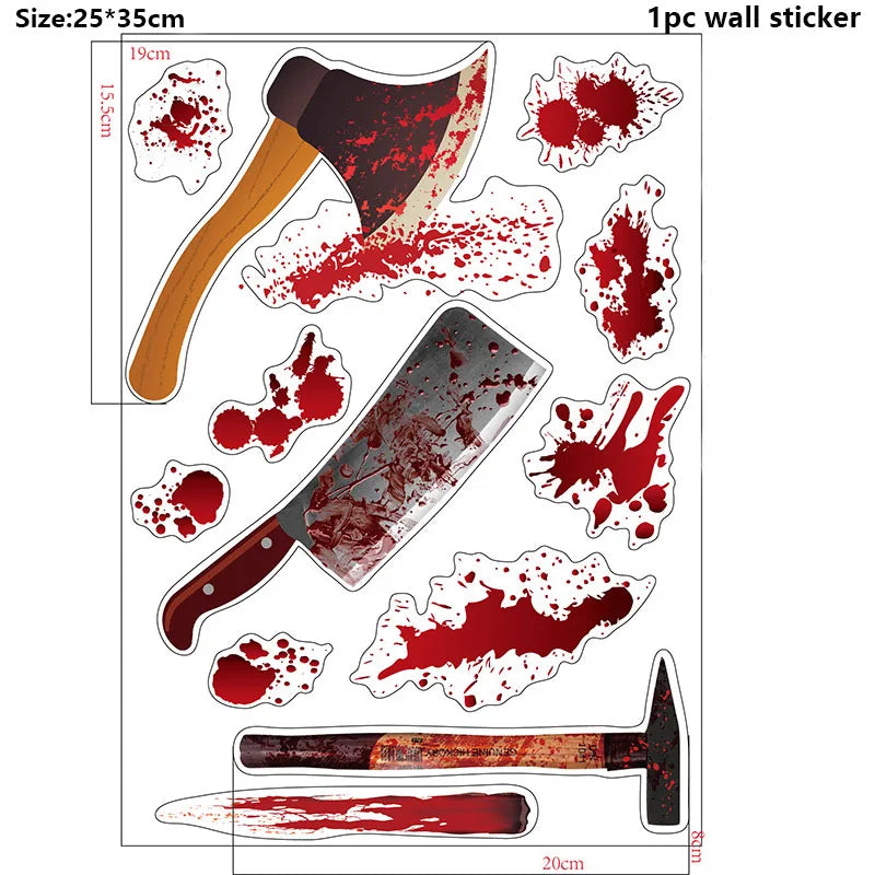 Halloween Bloodstain Sticker Set with Handprints, Footprints & Skulls
