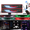 Flexible LED matrix display panel with app control showing various color patterns and vehicle lighting effects.