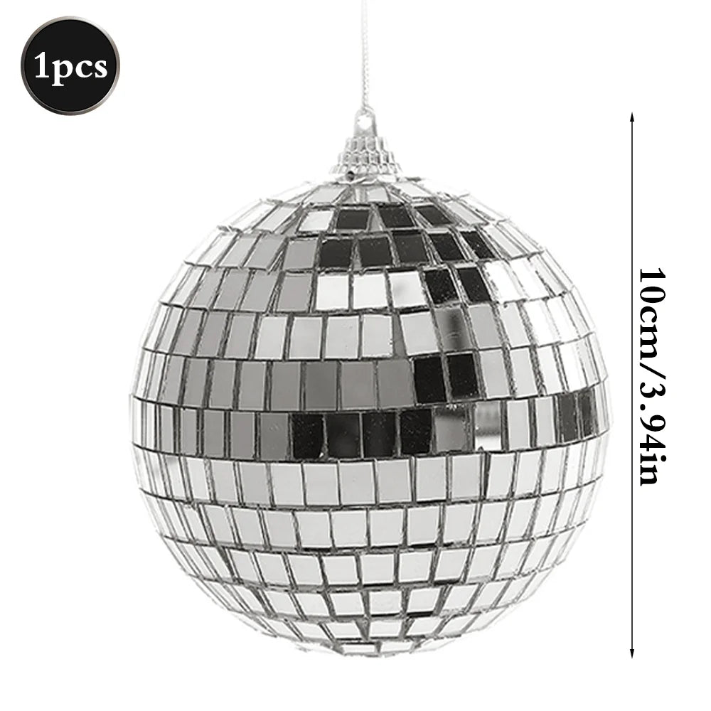Silver mirror ball sphere with a hanging hook