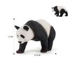 A realistic black and white panda figurine showing its body and head profile.