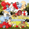 A vibrant balloon garland featuring red, white, and blue balloons arranged in a festive display.