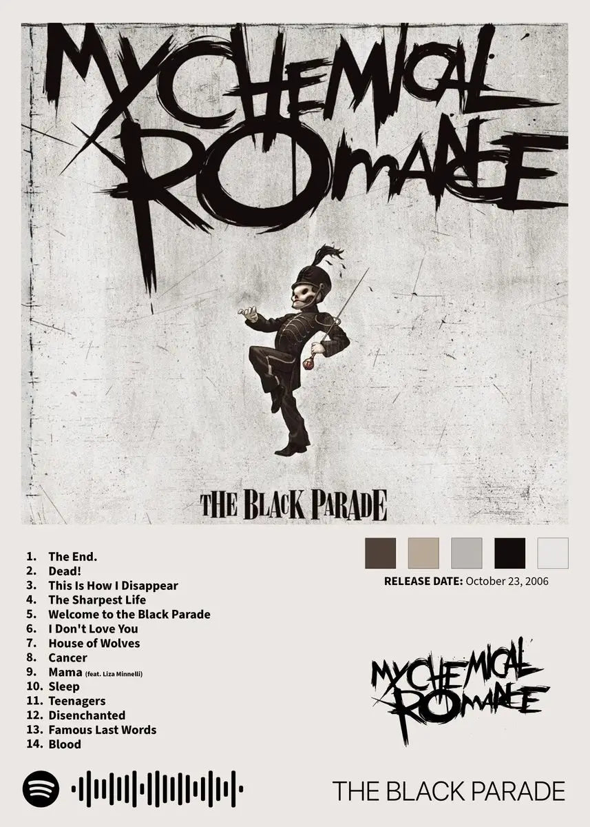 Album cover art for The Black Parade by My Chemical Romance featuring a stylized figure.