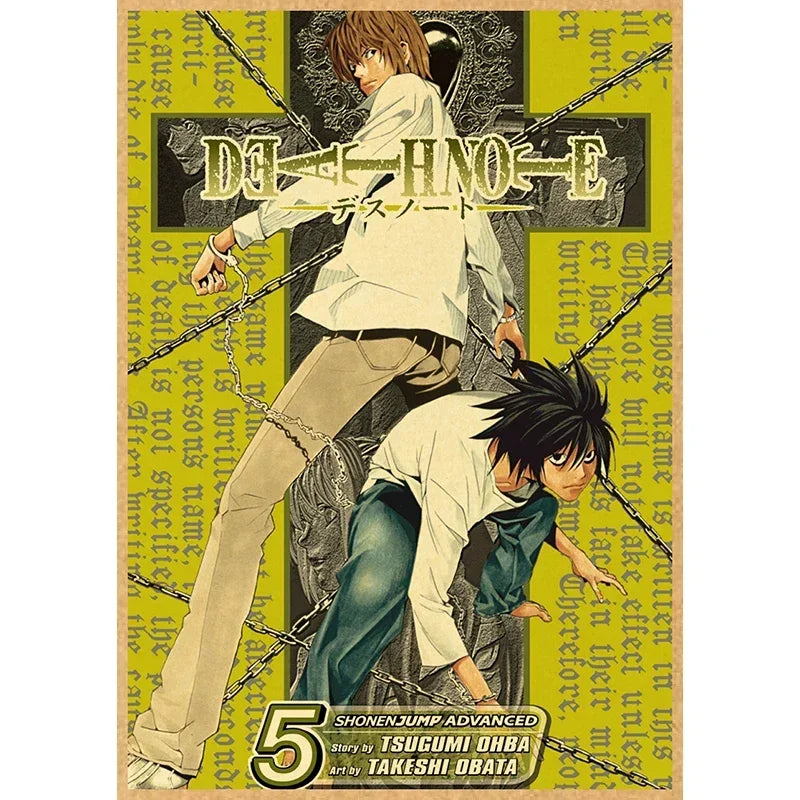 Anime canvas wall art featuring characters from Death Note with Japanese text and a number 5
