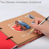 A hand is writing on a brown kraft scrapbook album titled Love Our beautiful memories