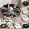 A collection of 28 marble print waterproof round tablecloth designs featuring black, white, and gold patterns.