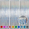 A set of metallic foil tinsel fringe backdrop strands in various colors displayed against a light background.