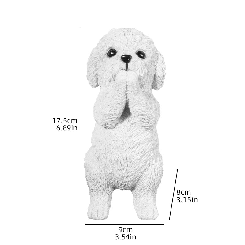 Statue en résine blanche de chien décoratif avec des oreilles tombantes et une expression douce.