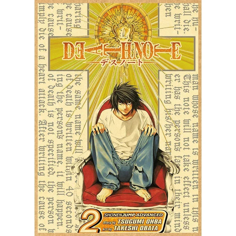 Death Note vintage anime canvas wall art featuring a character and Japanese text