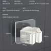 Detail display of an adhesive wall mount for mop hooks and brushes, showing dimensions and features.
