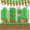 A set of miner-themed birthday party supplies including paper cones, plates, napkins, and cups.