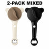 A 2-pack of mixed jar and bottle openers with adjustable grips in beige and black.