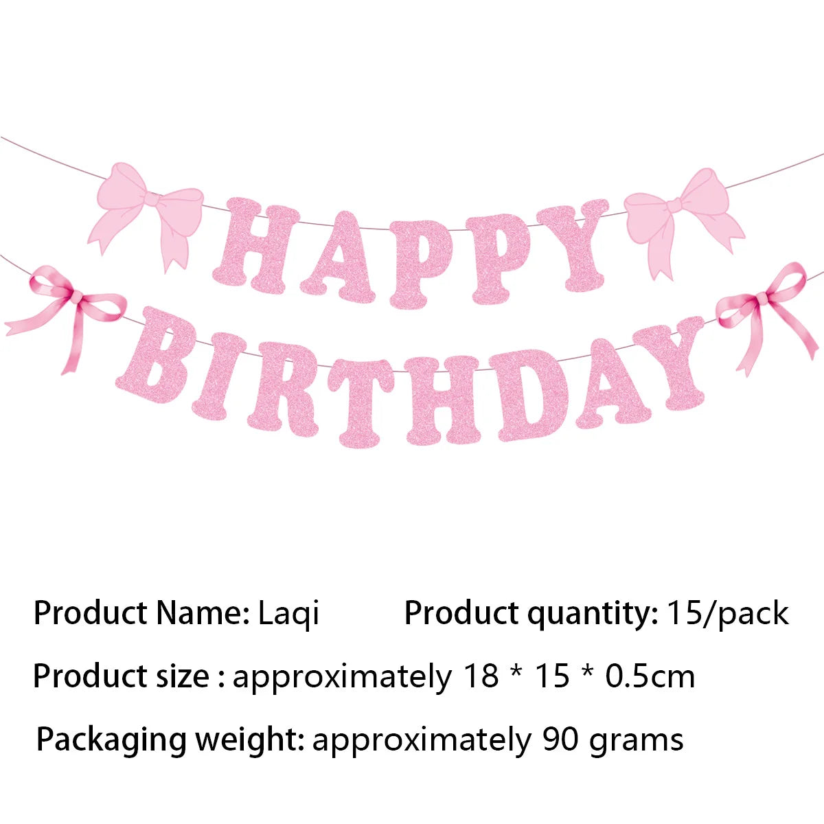 Pink glittery birthday banner with bows for celebration