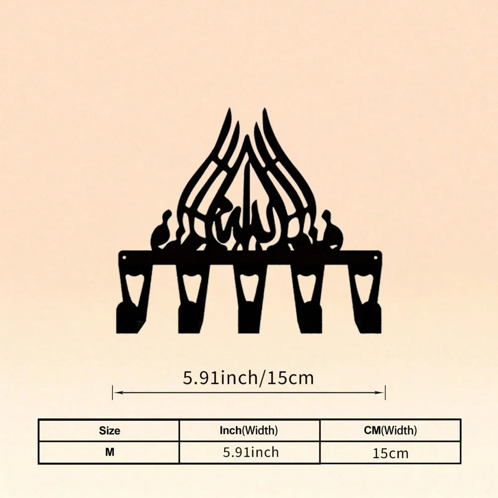 Black Islamic Arabic blessing key holder featuring hooks for hanging keys.