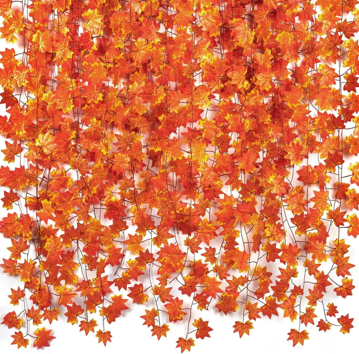 Orange artificial maple leaf garland hanging vine with small wires
