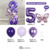 Globos de números morados y de mariposa en varios tamaños para fiestas