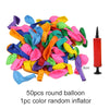A pile of 50 round latex balloons in various colors, ready for inflation.