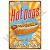 Retro diner wall art plaque advertising delicious hot dogs with a plump and juicy claim